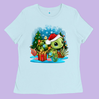 Christmas Turtle Ladies Tee Designed By Zillion Design Studio