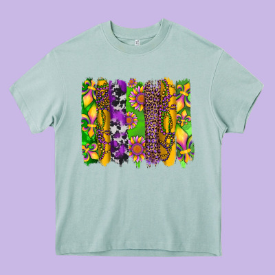 Mardi Gras Sunflower Fleur De Lis Leopard Cowhide Brushstrokes Heavy Core Tee Designed By Artiststas
