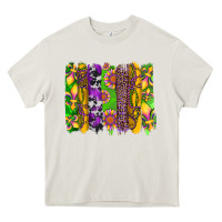 Cream mardi gras sunflower fleur de lis leopard cowhide brushstrokes Heavy Core Tee - Artiststas