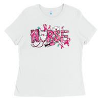 White breast cancer nurse Ladies Tee - RanaPortraitStore