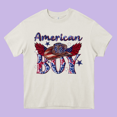 American Boy With Cowboy Heavy Core Tee Designed By Texasbilliewilder