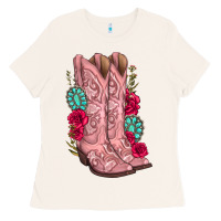 Bone floral cowgirl boots Ladies Tee - texasbilliewilder
