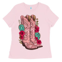 Bubblegum Pink floral cowgirl boots Ladies Tee - texasbilliewilder
