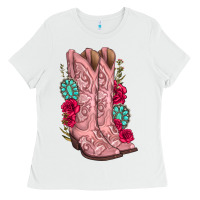 White floral cowgirl boots Ladies Tee - texasbilliewilder