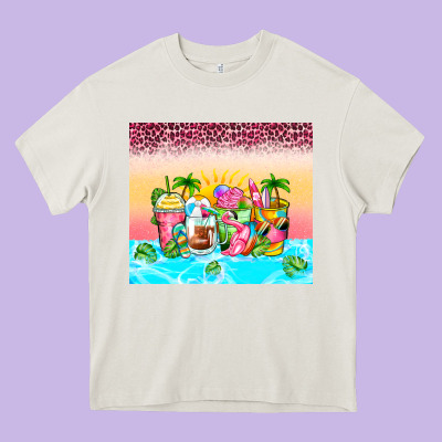 Beach Summer Coffee Cups Heavy Core Tee Designed By Zillion Design Studio