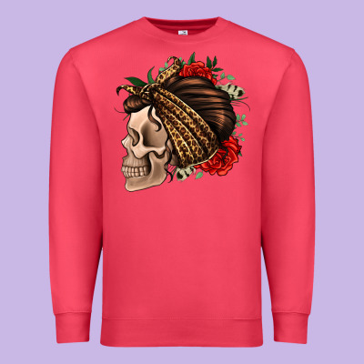 Leopard Bandana And Roses Skull Premium Sweatshirt Designed By Jasminsmagicworld