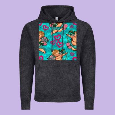 Valentines Day Cupid And Neon Heart Seamless Pattern Vintage Hoodie Designed By Bundleandbundleshop