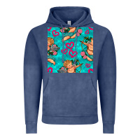 Vintage Denim valentines day cupid and neon heart seamless pattern Vintage Hoodie - BundleAndBundleShop
