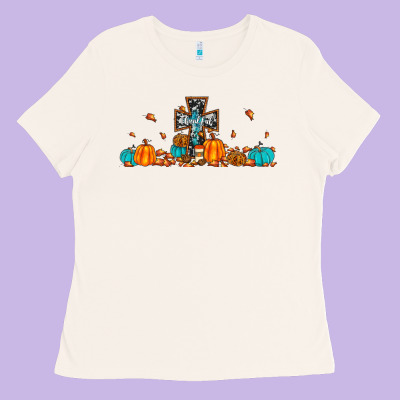Thankful Cross Pumpkin Ladies Tee Designed By Jahusdesignshop