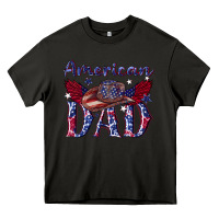 Asphalt American dad with cowboy Heavy Core Tee - texasbilliewilder
