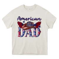 Cream American dad with cowboy Heavy Core Tee - texasbilliewilder