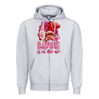 Heather Grey love is in the air with gnomies Zipper Hoodie - NancyCooperArtShop