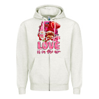 Oatmeal Heather love is in the air with gnomies Zipper Hoodie - NancyCooperArtShop