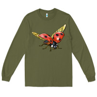 Army Green Ladybug Flying Long Sleeve Tee - LillyAllenDesigns