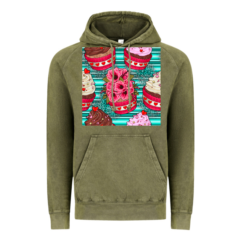 Valentines Day Flower Cupcakes And Serape Seamless Pattern Vintage Hoodie by BundleAndBundleShop | Teevron