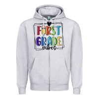 Heather Grey 1st grade vibes Zipper Hoodie - MaliasSmallBusiness