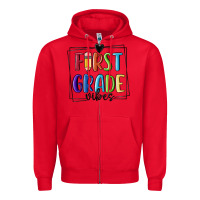 Red 1st grade vibes Zipper Hoodie - MaliasSmallBusiness