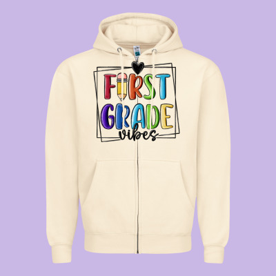 1st Grade Vibes Zipper Hoodie Designed By Maliassmallbusiness