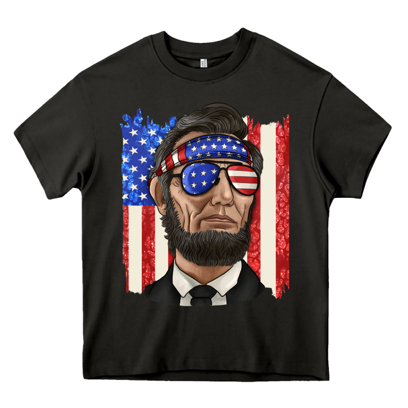 American Flag With Lincoln Heavy Core Tee by texasbilliewilder | Teevron