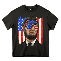 Asphalt American flag with lincoln Heavy Core Tee - texasbilliewilder