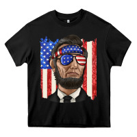 Black American flag with lincoln Heavy Core Tee - texasbilliewilder