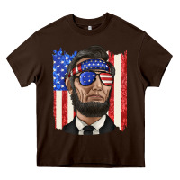 Chocolate Brown American flag with lincoln Heavy Core Tee - texasbilliewilder