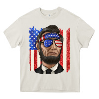 Cream American flag with lincoln Heavy Core Tee - texasbilliewilder