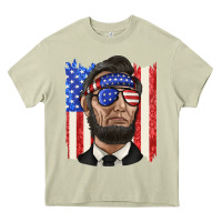 Mossy American flag with lincoln Heavy Core Tee - texasbilliewilder