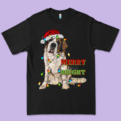 Merry And Bright Saint Bernard Premium Tee Designed By Ranaportraitstore