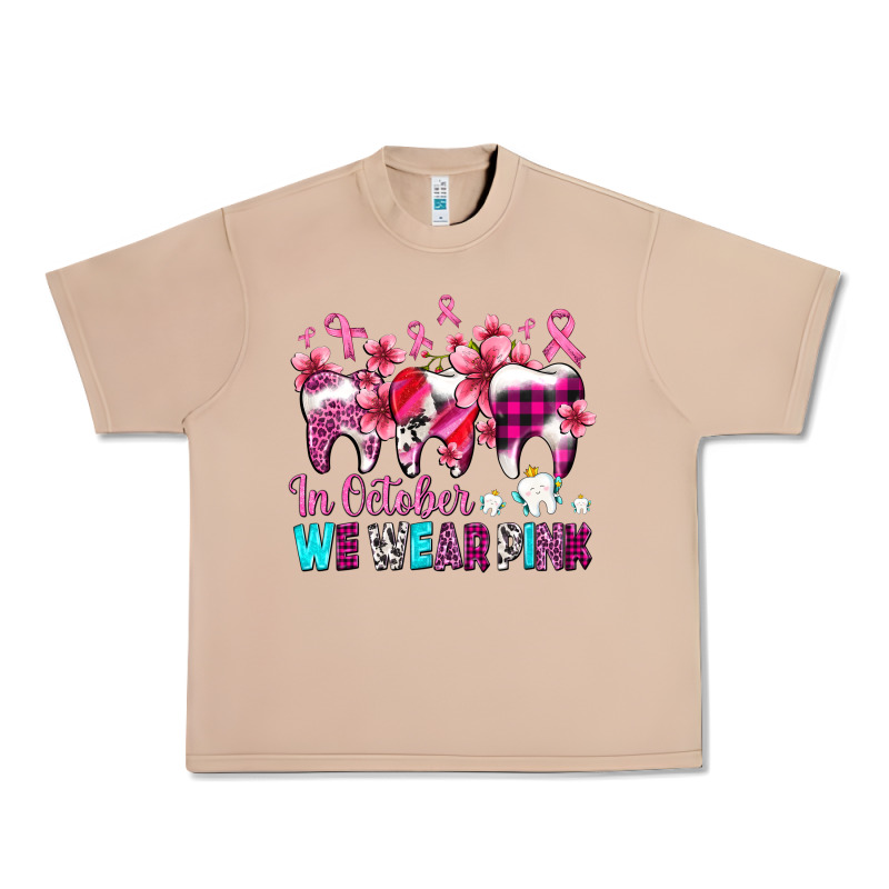In October We Wear Pink Cancer Ribbon With Teeth Urban Heavy Tee by AdoDesignShop | Teevron