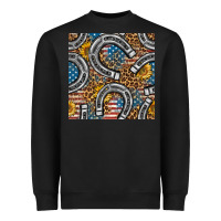 Black American Flag Horseshoe Deamless Pattern Heavyweight Sweatshirt - BundleAndBundleShop
