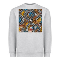 Heather Grey American Flag Horseshoe Deamless Pattern Heavyweight Sweatshirt - BundleAndBundleShop