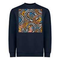 Navy American Flag Horseshoe Deamless Pattern Heavyweight Sweatshirt - BundleAndBundleShop