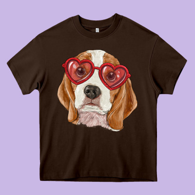 Heavy Core Tee beagle with love glasses