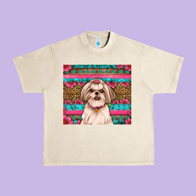 Shih Tzu Floral Tumbler Urban Heavy Tee Designed By Artiststas
