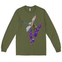 Army Green Dragonfly With Lavender Long Sleeve Tee - LillyAllenDesigns