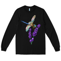 Black Dragonfly With Lavender Long Sleeve Tee - LillyAllenDesigns