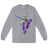 Heather Grey Dragonfly With Lavender Long Sleeve Tee - LillyAllenDesigns