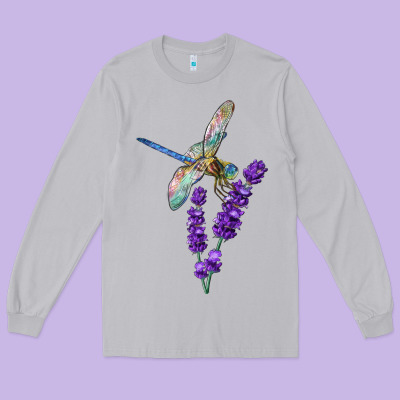 Dragonfly With Lavender Long Sleeve Tee Designed By Lillyallendesigns