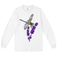 White Dragonfly With Lavender Long Sleeve Tee - LillyAllenDesigns