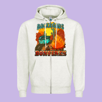 Backroads And Bonfire Zipper Hoodie Designed By Nancycooperartshop