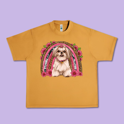 Shih Tzu Floral Rainbow Urban Heavy Tee Designed By Artiststas
