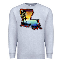 Heather Grey louisiana  sunset map Premium Sweatshirt - BarkalooDesign