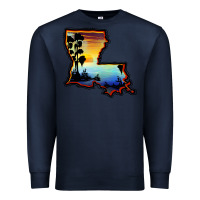 Navy louisiana  sunset map Premium Sweatshirt - BarkalooDesign