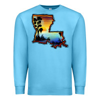 Ocean Blue louisiana  sunset map Premium Sweatshirt - BarkalooDesign
