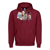 Burgundy coffee and books Zipper Hoodie - MaliasSmallBusiness