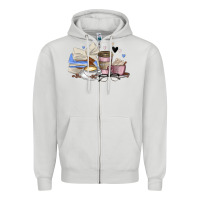 Dove Grey coffee and books Zipper Hoodie - MaliasSmallBusiness