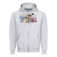 Heather Grey coffee and books Zipper Hoodie - MaliasSmallBusiness