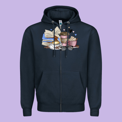 Coffee And Books Zipper Hoodie Designed By Maliassmallbusiness