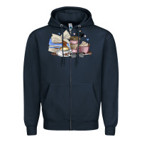 Navy coffee and books Zipper Hoodie - MaliasSmallBusiness